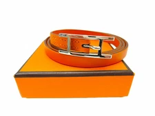 HERMES Api3 #S Bangle Bracelet Leather Orange Rank A