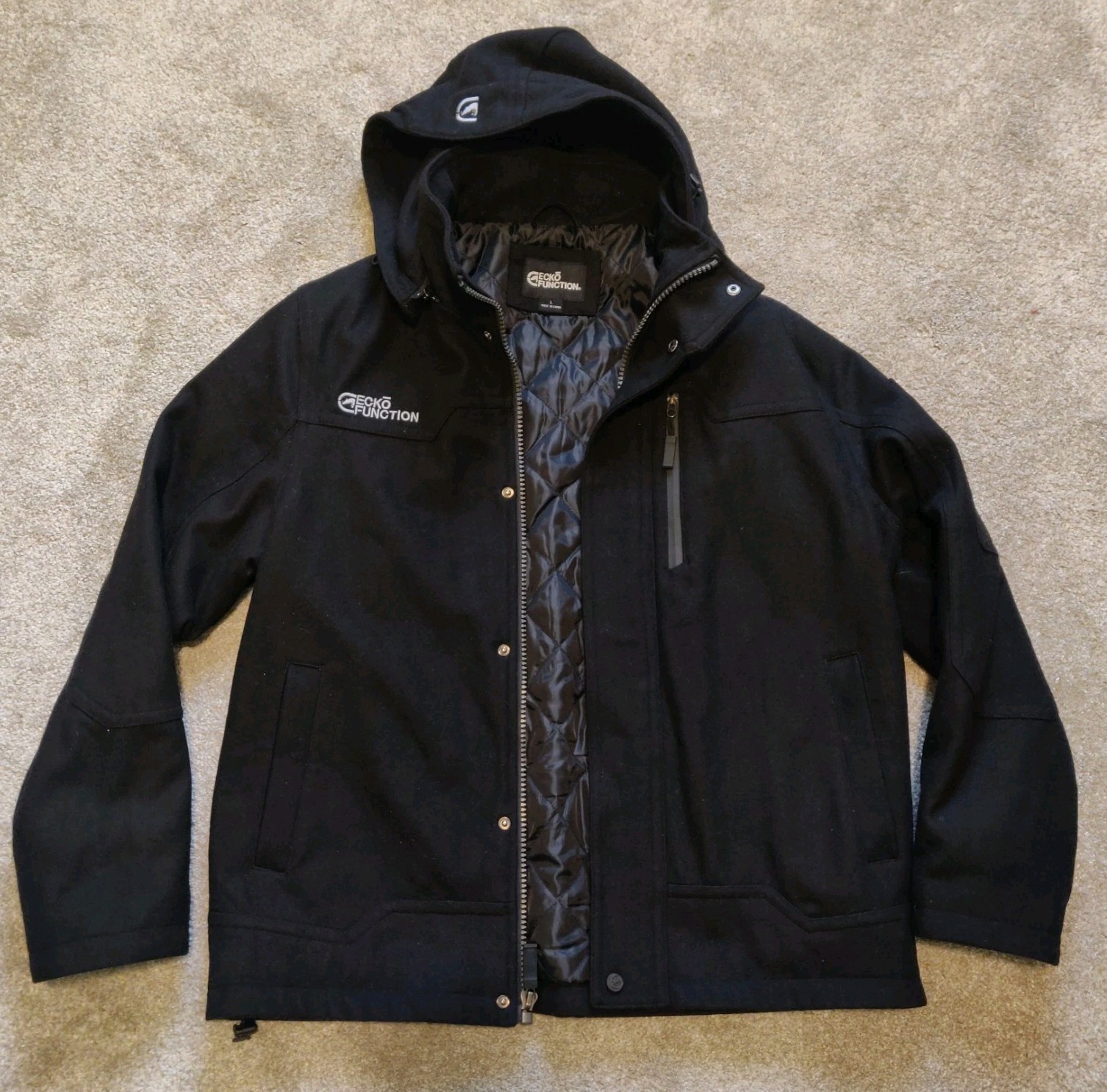 Ecko Function Heavy Black Wool Blend Jacket Zip H… - image 1