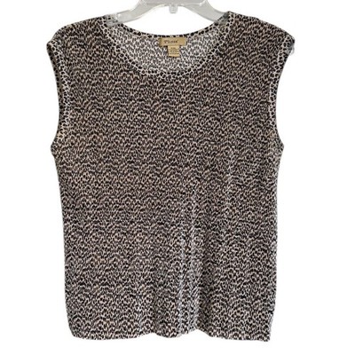 Plisse Womens Cheetah Animal Print Micro Pleated Sleeveless Top Tan Black P/XL