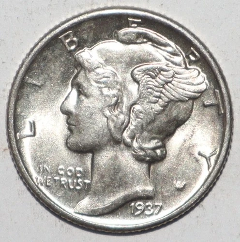1937 Mercury Dime UNC FULL SPLIT BANDS (C205)