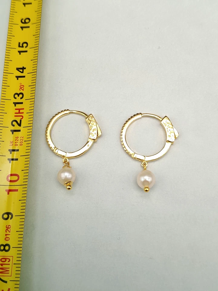 Orecchini donna cerchio argento 925 perle vere pendenti a lobo piccoli eleganti - Immagine 4 di 4