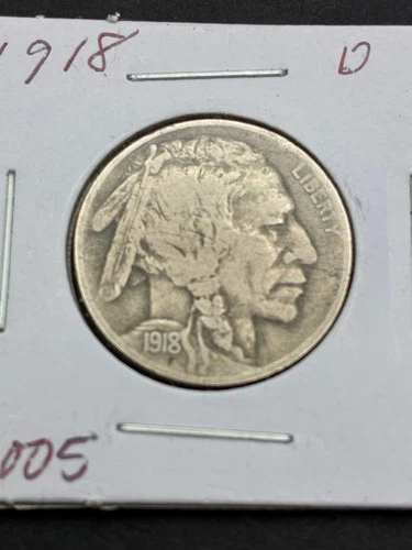 1918 - D Buffalo Nickel - Very Good -  $1.99 Shipping