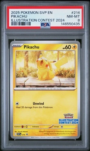 Pokémon Illustration Contest 2024 Pikachu Black Star Promo 214 PSA 8 NM-MT