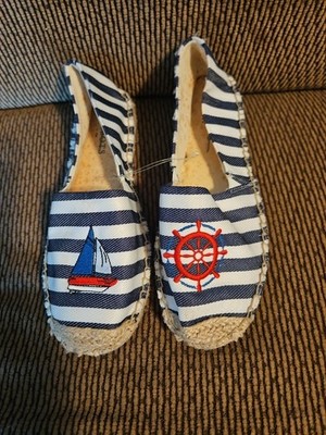 Talbots Nautical Flats Espadrilles Navy Striped /Sailboat & Ships Wheel 6M