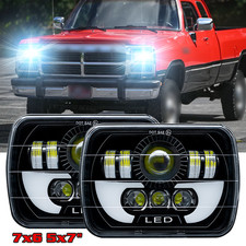 PAIR 7x6" 5x7" LED headlights Headlamp Fits Dodge ram pickup 1990 1991 1992 1993