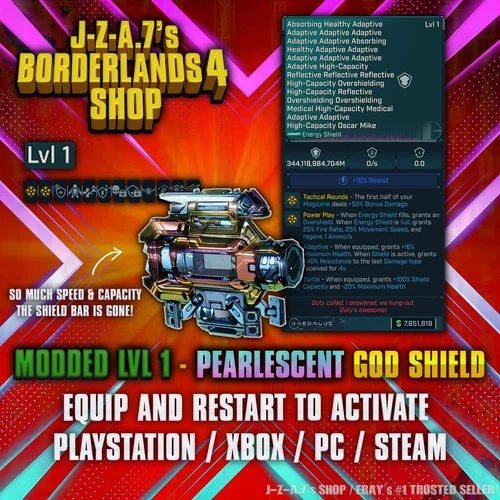 Borderlands 4✨ MODDED LVL ONE UNBREAKABLE GOD SHIELD SPEED BL4 GEAR ✅PC-PS-XBOX✨