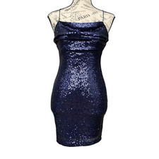 Windsor Midnight Blue Sequin Bodycon Mini Dress in Size Small