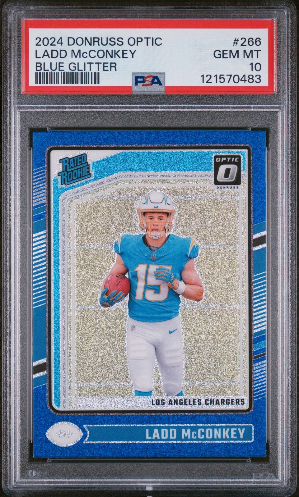 2024 Donruss Optic Blue Glitter Ladd McConkey #266 PSA 10 Gem Mint Rookie RC SSP