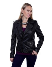 Scully Western Jacket Womens Motorcycle Zipper M Black Lamb F0_l255
