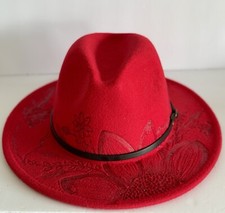 Custom Western- Chic Hat Women -Handmade- Red Fedora- Scenic Size 56cm