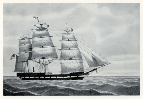 The MASSACHUSETT American Packet Ship navi alte, 1925 stampa nautica d'epoca