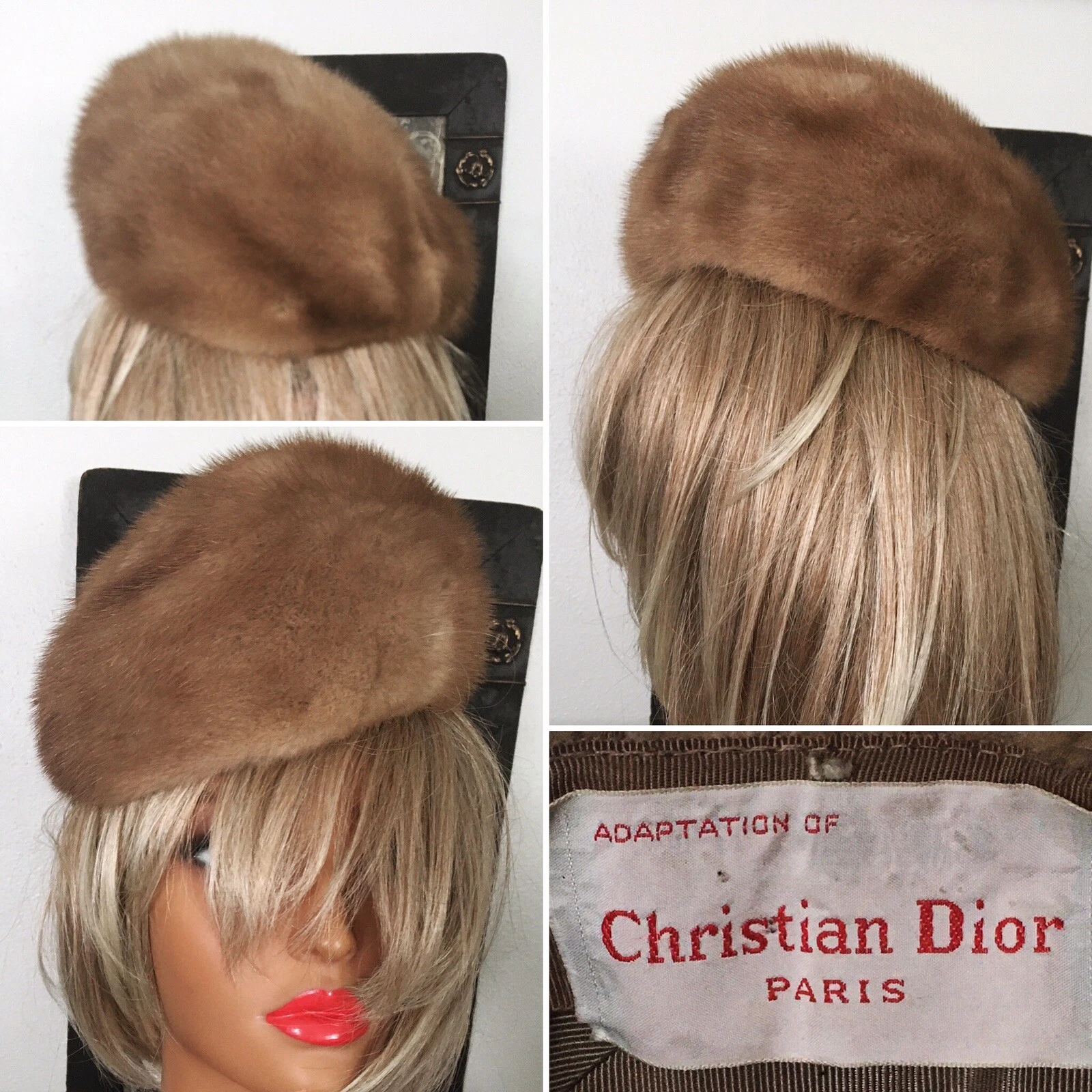 Chapeau fourrure vintage CHRISTIAN DIOR Paris France années 50