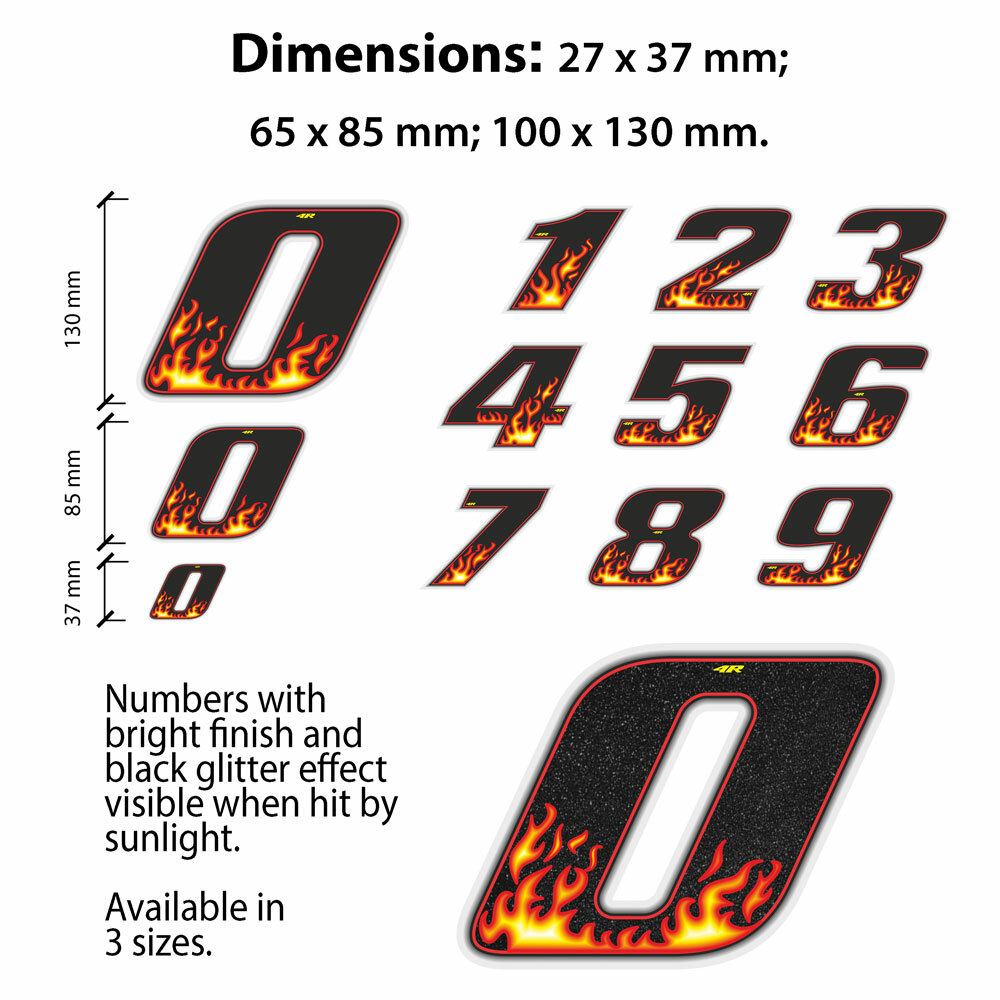 Flames Racing Numbers Sticker Number Race for Motorcycle