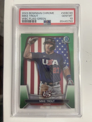 PSA 10 2023 Bowman Chrome Mike Trout WBC Green Refractor WBC-90 USA Angels /99