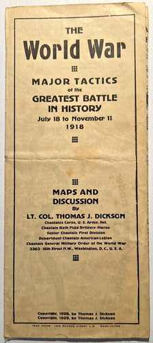 1929 WORLD WAR MAJOR TACTICS MAP Battle July-Nov 1918 Lt Col Thomas Dickson 7E