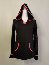 Reebok Hoodie Women's Small Logo Spell Out Thumb Holes Pink Black
