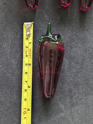 Art Glass Ruby Red Chili Peppers 3.5" Fake Fruit Vegetable Food Decor Set of 4 - Picture 9 of 13
