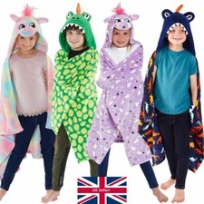 Kids Boys Girls Dinosaur Unicorn Snuggle Cuddle Blanket Novelty Hooded Fleece
