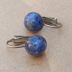 Vintage Lapis Lazuly Earrings Clip On Stud Post Raund Gemstone Vintage Dome Gift