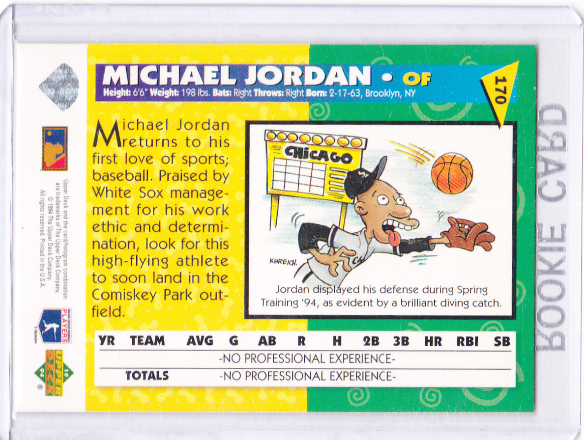 MICHAEL JORDAN ROOKIE CARD 1994 Fun Pack WHITE SOX Baseball RC