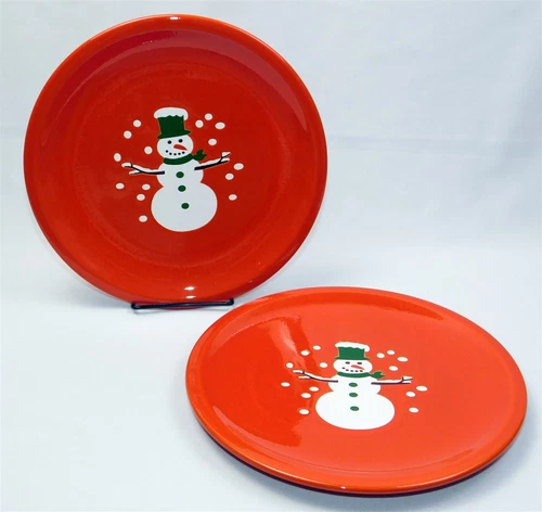 Set Of 2 Red Waechtersbach Germany SNOWMAN 10" Dinner Plates Unused