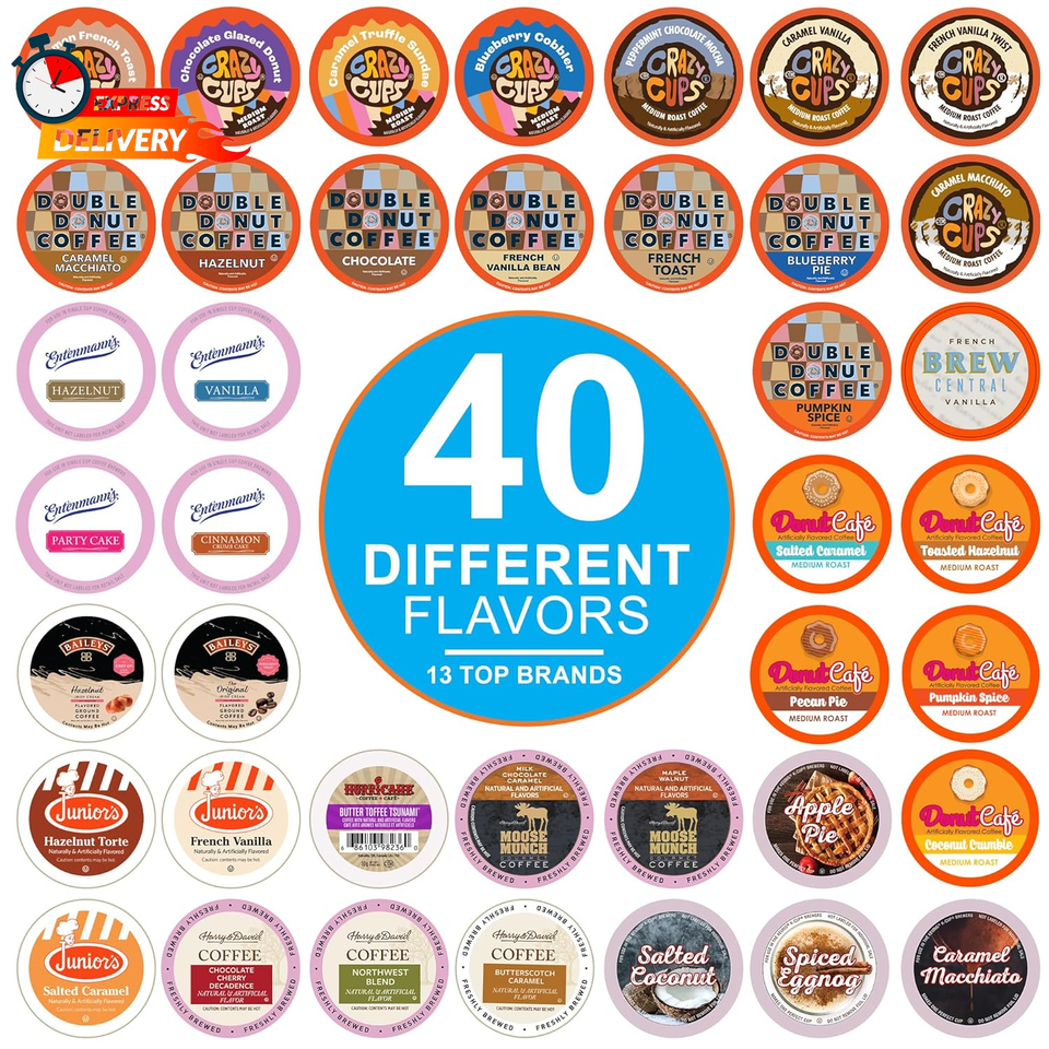 Flavored Coffee Pods Variety Pack for Keurig K Cups Brewers, Assorted