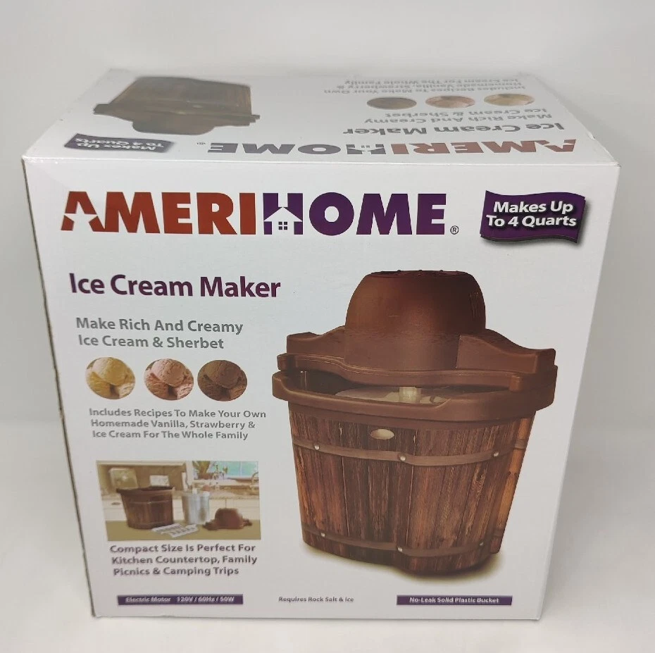 New In Box AmeriHome 4-quart Electric Ice Cream Maker ICM4 Vintage Look