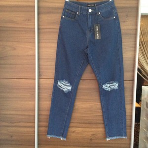 I Saw It First Dark Blue Denim Ripped Knee Jeans Size Uk 8 Nwt Ebay