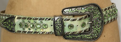 Vintage Leatherock Green Western Swarovski Crystal Studded 