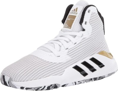adidas Mens Pro Bounce 2019 Basketball, White/Black/Metallic, Size 12