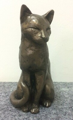 Bronze Figur Katze sitzend cat sitting 14 cm Deko Fensterbank Kommode loft WOW