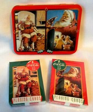 1995 COKE Coca-Cola 2 Sealed Decks Santa Playing Cards in Nostalgia Metal Tin