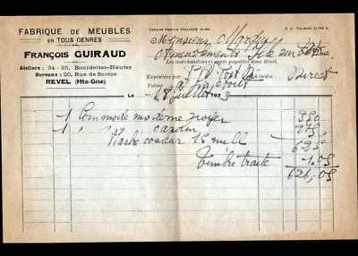 REVEL (31) MÖBELHERSTELLER / SCHREINEREI ''François GUIRAUD'' Rechnung 1933