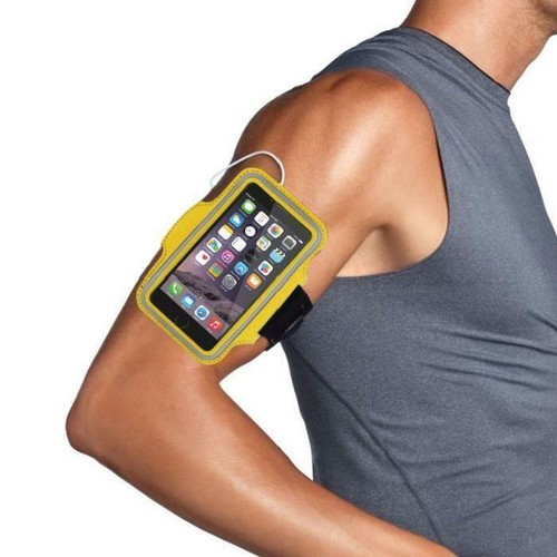 BRASSARD DE SPORT JAUNE ETANCHE EN NEOPRENE ANTI-SUEUR & CONFORTABLE - Photo 4 sur 4