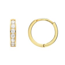 925 Solid Sterling Silver Cubic Zirconia Channel-Set Huggies Hoop Earrings