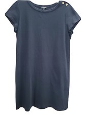 TALBOTS Petites Black Cap Sleeve T-Shirt Dress Size MP Knit Gold Button Accents