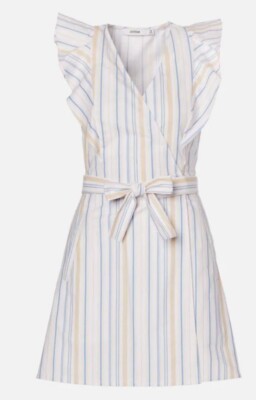Just Fab Wrap Mini Dress Ruffles Cap Sleeve White Linen Blend Pockets XL NWT