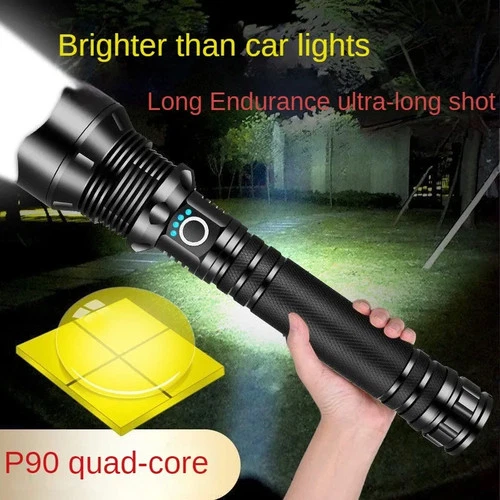 Super Bright LED Flashlight Rechargeable XHP90.2 Tactical Work Lights Zoomable