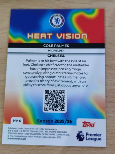 TOPPS PREMIER LEAGUE 2025/2026 COLE PALMER HEAT VISION HV6 - Picture 2 of 2