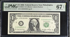 2006 $1 PMG 67 EPQ C22222225A Fancy Serial • 7 of a Kind Near Solid GEM Note WOW