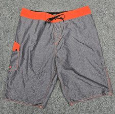 Fox H2O Board Shorts Size 36 Mens Swim Trunks Gray Orange Polyester Logo Pocket