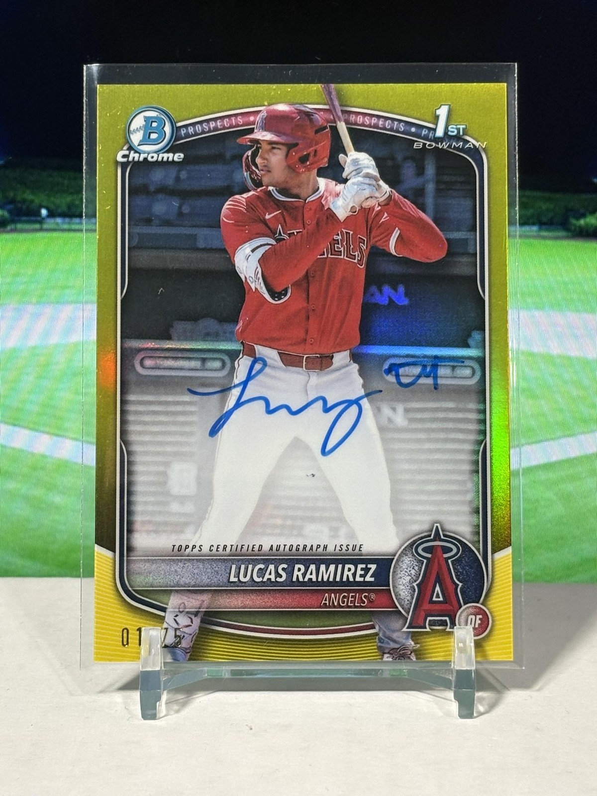2025 Bowman Chrome Auto Yellow #CPA-LR Lucas Ramirez # 1/75 (Surf Line) RC First