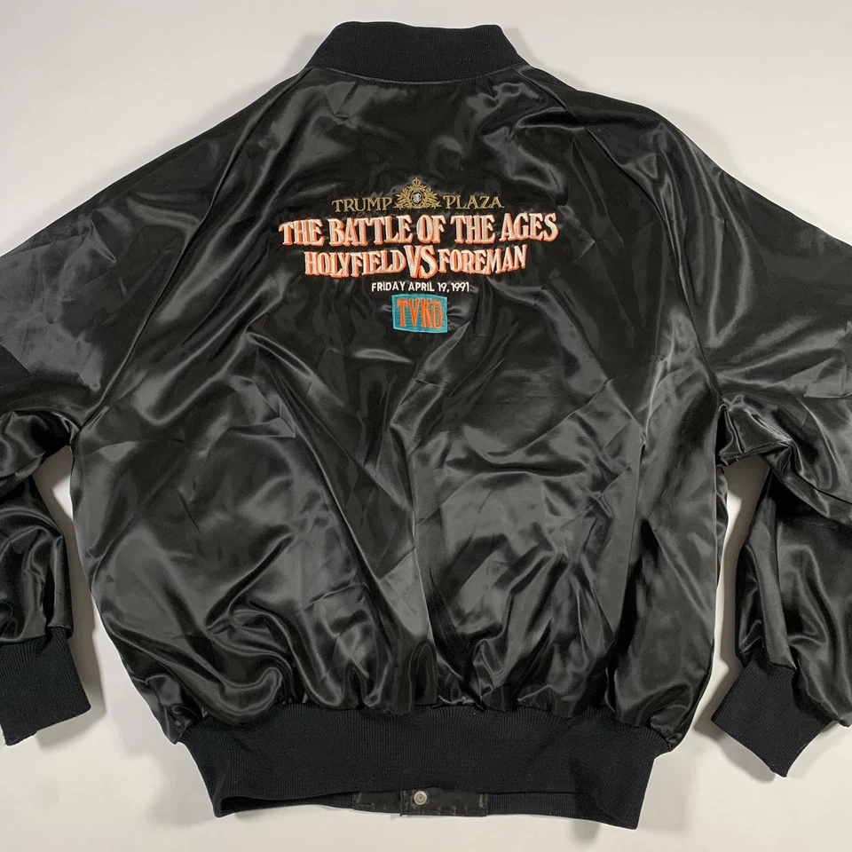 Винтажная атласная боксерская куртка 1991 Holyfield Vs Foreman TVKO XL X-Large Trump Plaza - Изображение 2 из 4