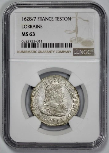 1628/7 France Teston Lorraine NGC MS 63 Top Pop Finest Known