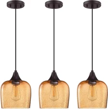 Set 3! ORB Oil Rubbed Bronze Pendant Lights Melon Cantaloupe Orange Glass Shades