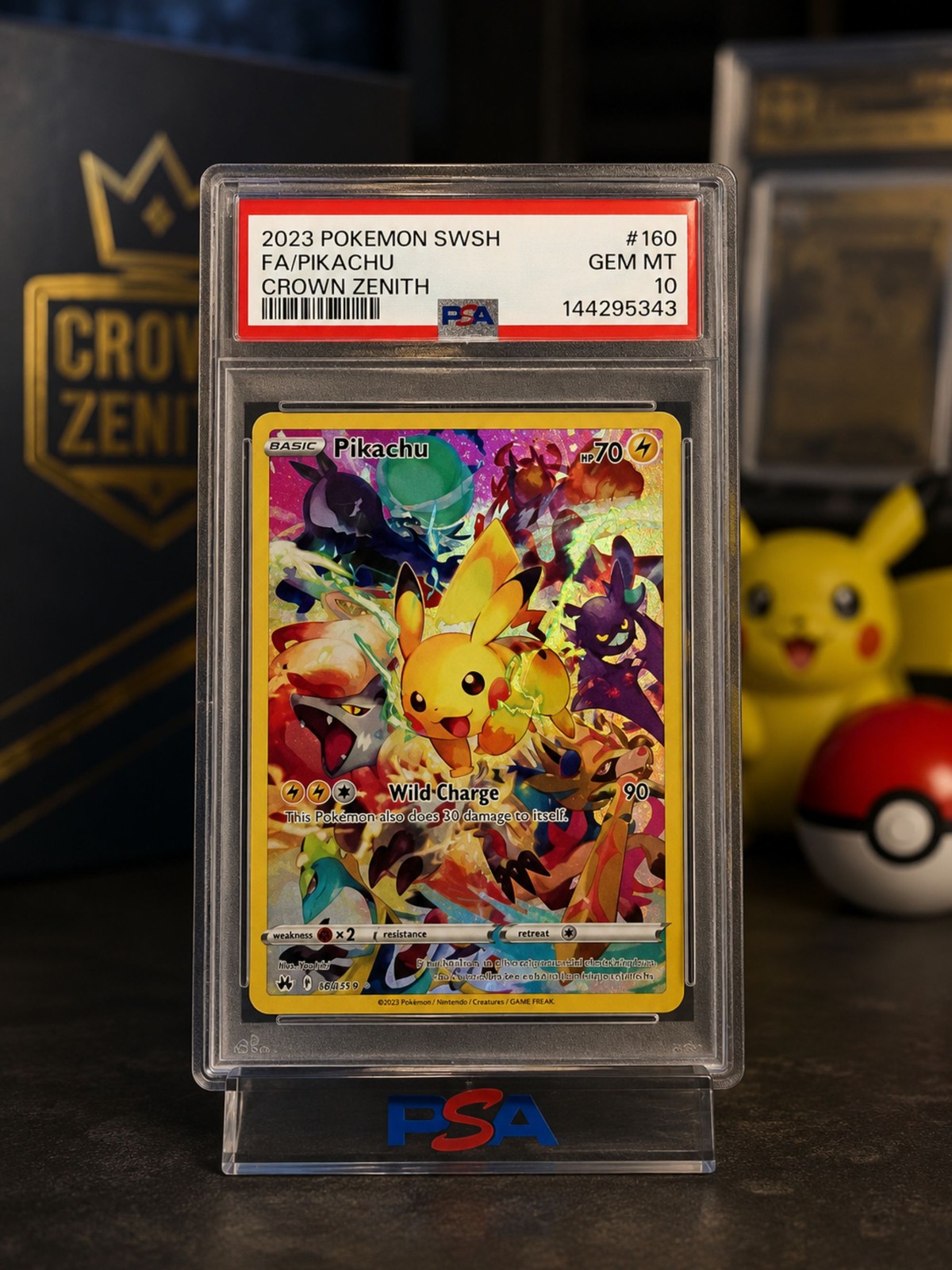 2023 Pokemon SWSH Crown Zenith Pikachu 160/159 Secret Art Holo PSA 10