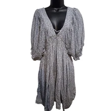 Mod on Trend Dress Medium Elegant Blue Floral Puffy Shoulders Cottagecore Fairy