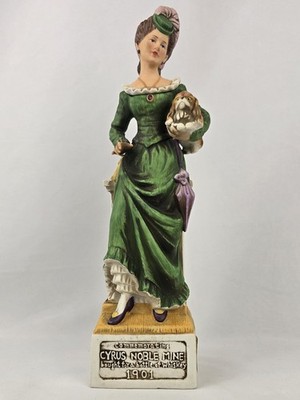 1975 Cyrus Noble mine whiskey bottle woman holds dog figure Searchlight Nevada