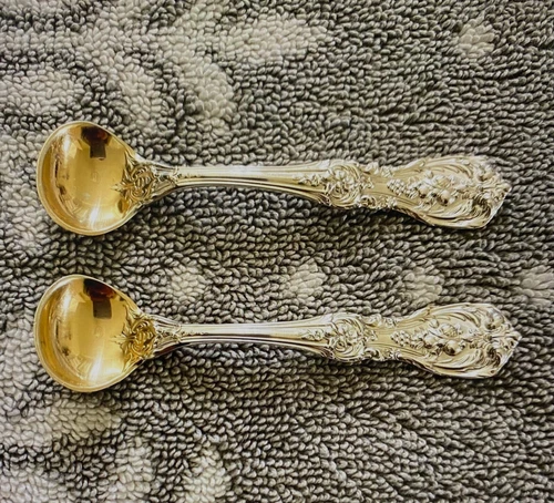 R & B Francis 1 Sterling Master Salt Spoons w/Gold Wash Bowls, Set of 2