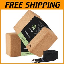 2 Cork Yoga Blocks 8ft Strap Set for Fitness  Stretching